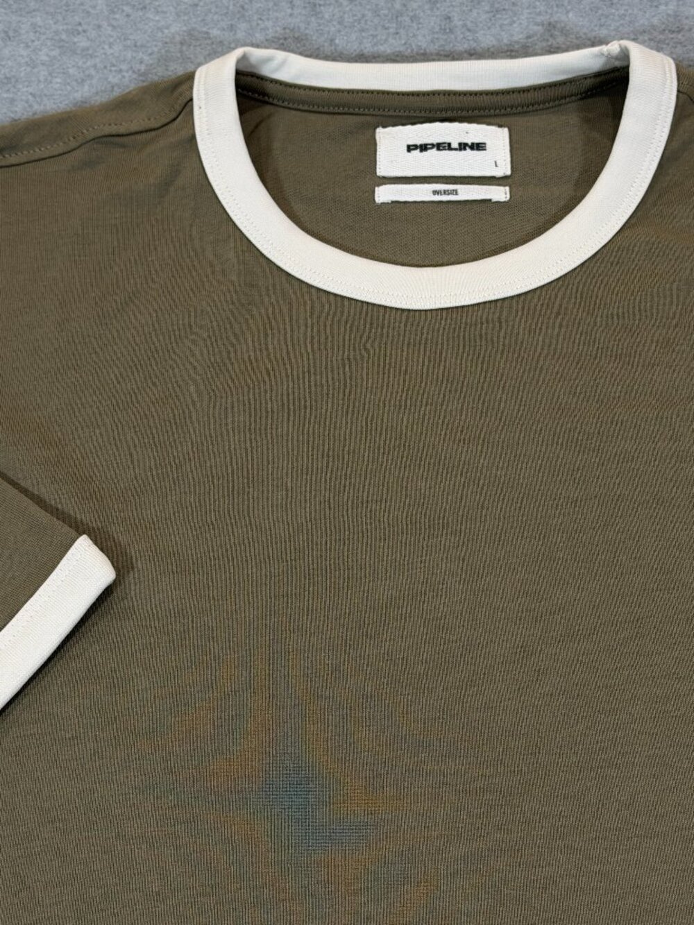 Pipeline Mens Ringer T-Shirt Large Silver Sage Green Oversize Fit Cotton NWT